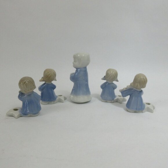 5 Blue Porcelain Figurine Angels Playing Musical Instruments Mini Candle Holders - Picture 9 of 9